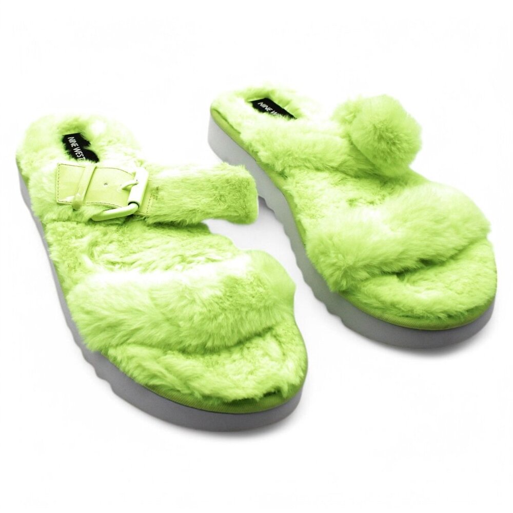 Nine West Womens Funkie Furry Slide Sandals